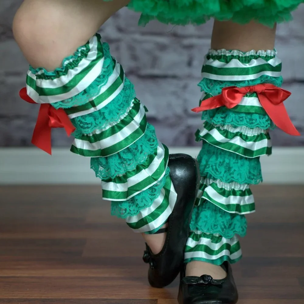 Lace Christmas Legwarmers Green and White For Toddler Girls Brand New
